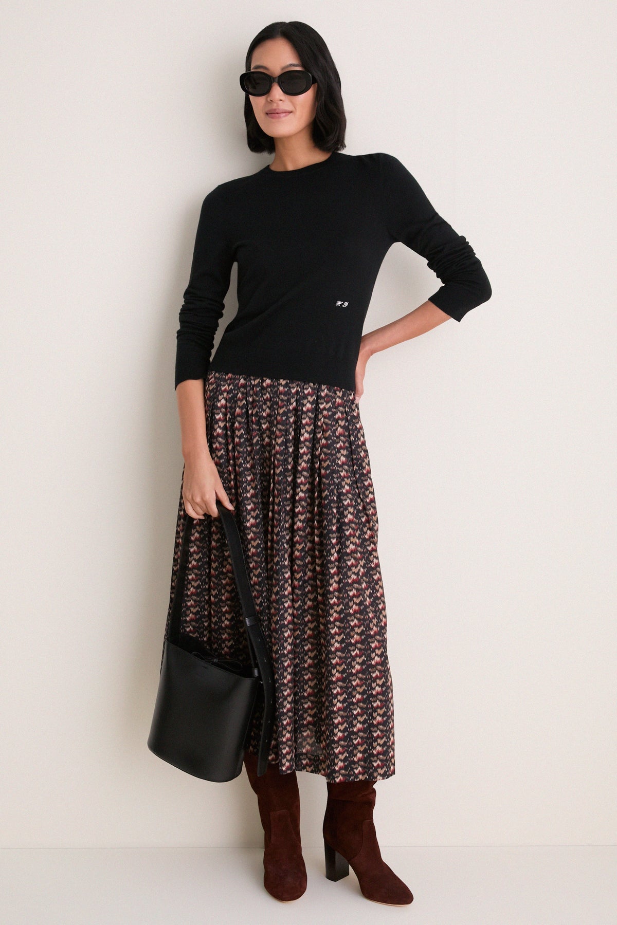 Black Cashmere Silk Long Sleeve Katie Tee