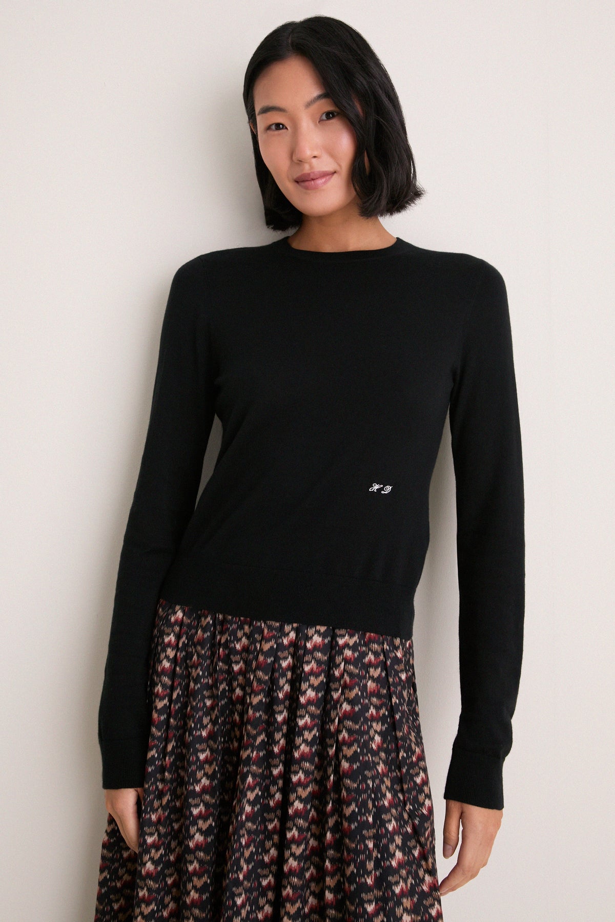 Black Cashmere Silk Long Sleeve Katie Tee