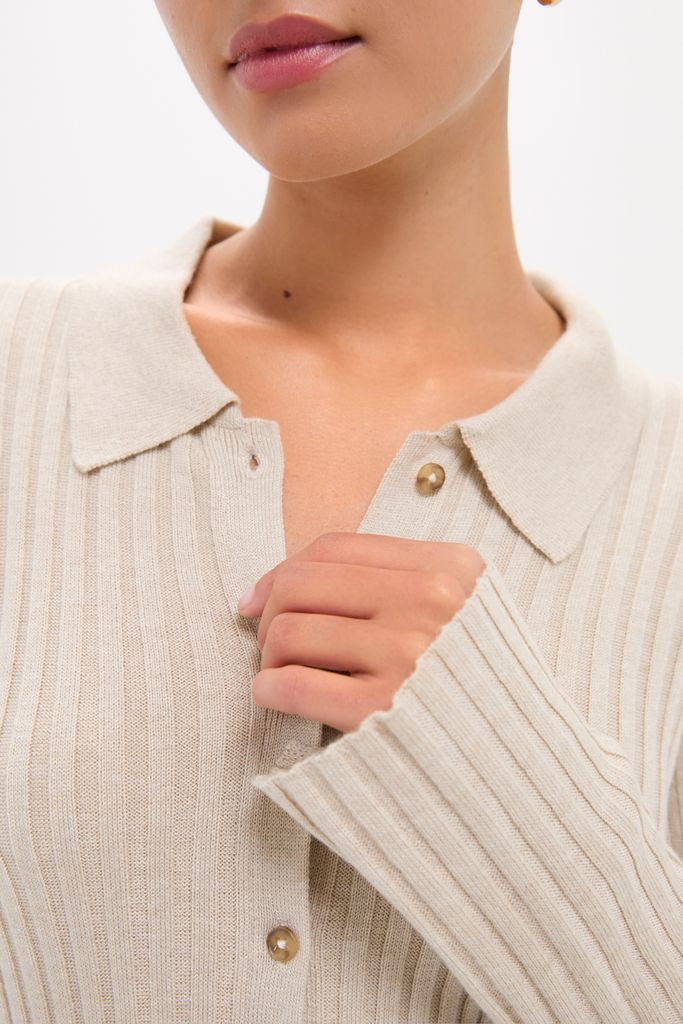 Sandstone Fine Rib Knit Button Down Myers Polo