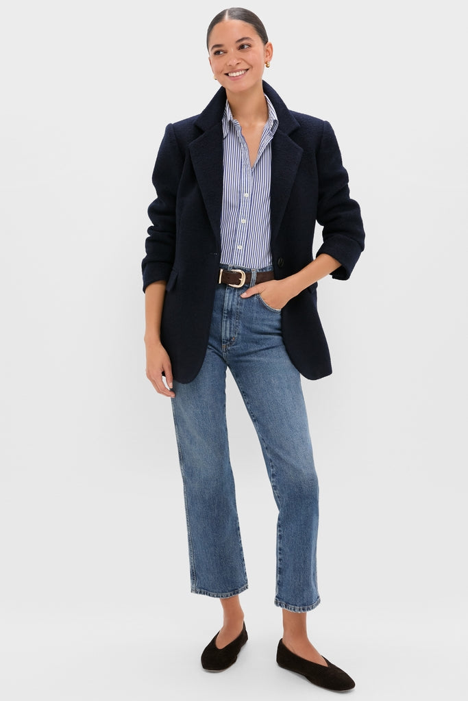 Navy Boucle Leo Boyfriend Blazer