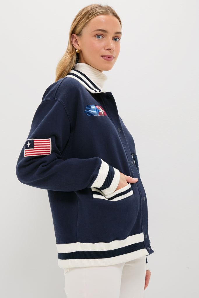 Navy Albright Fleece Varsity Jacket