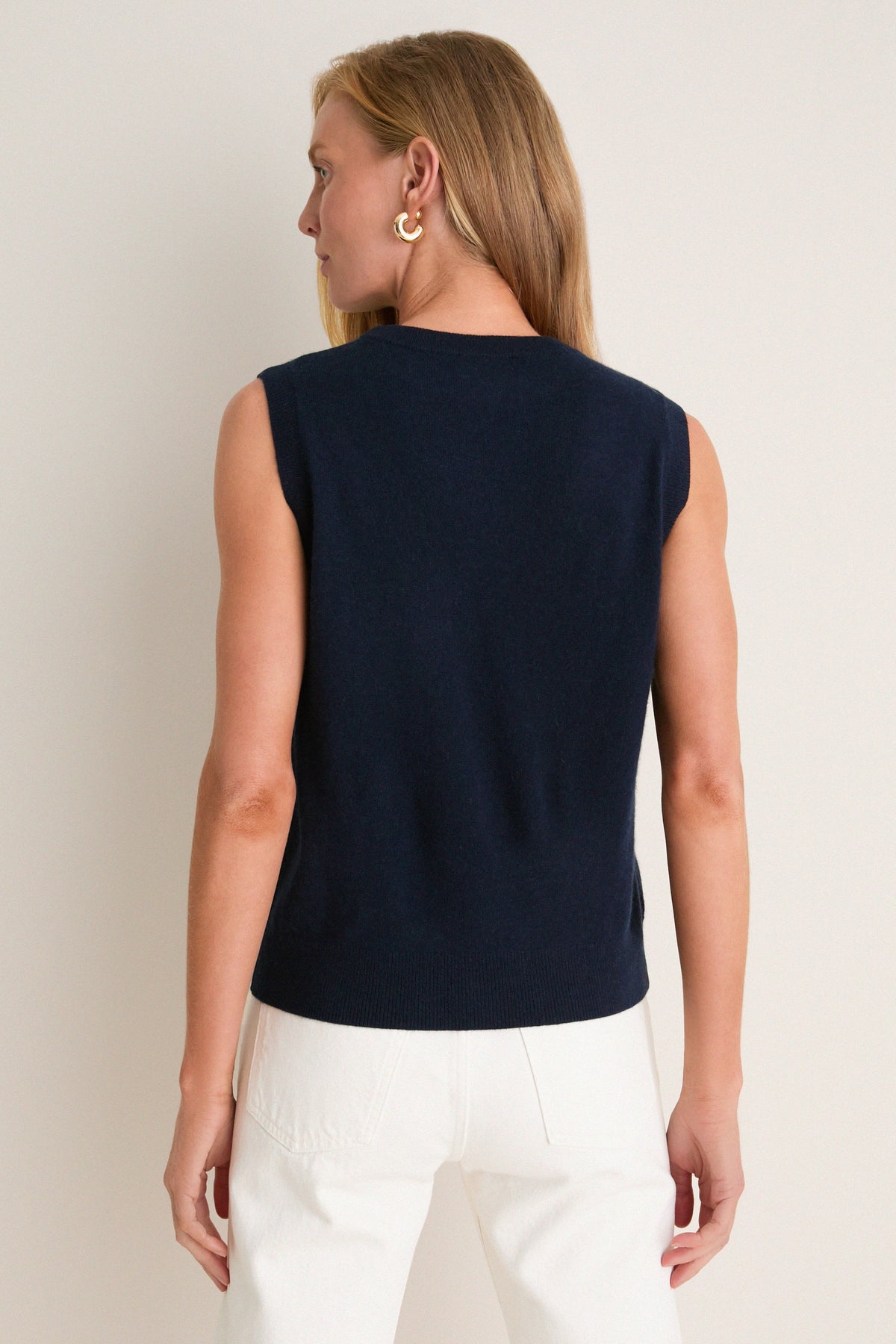 Midnight Navy Cashmere Sleeveless Ava Shell