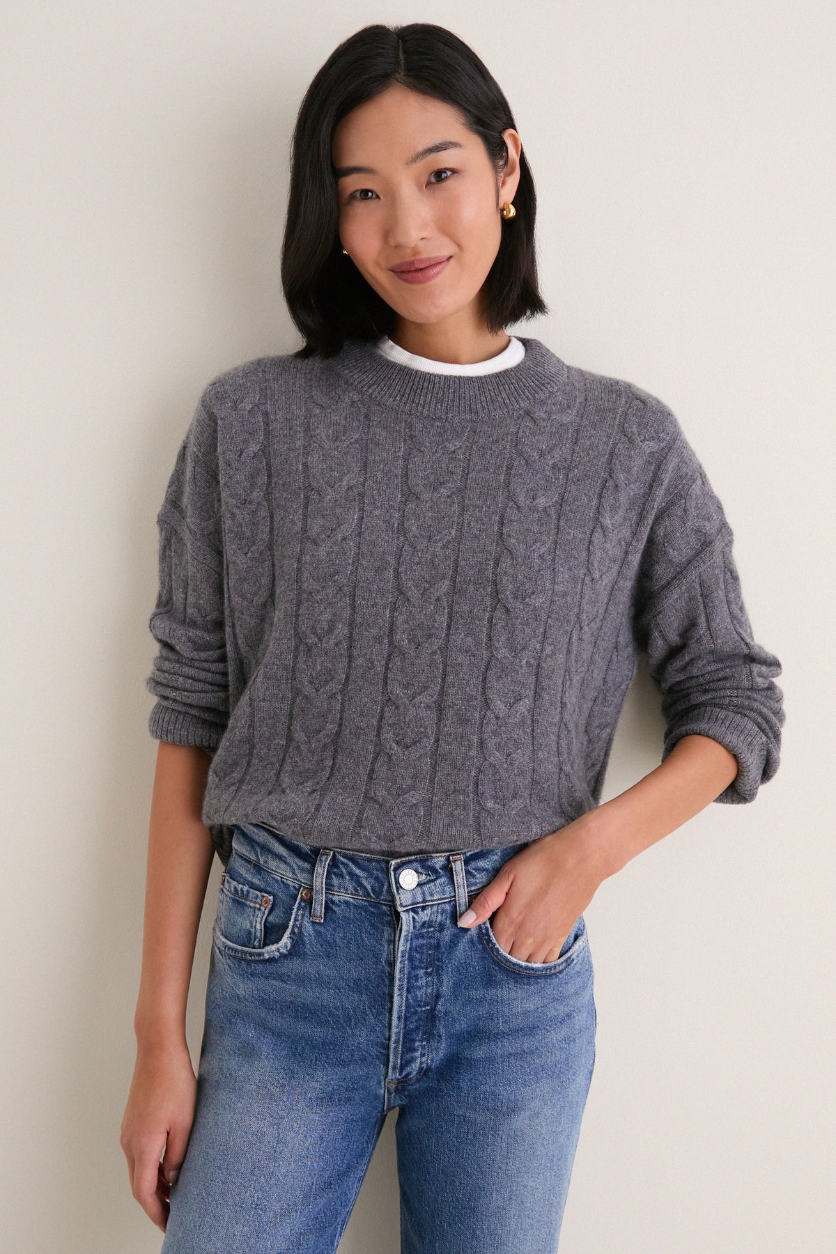Graphite Cashmere Cable Knit Eloise Sweater