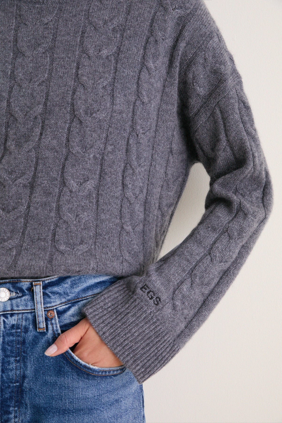 Graphite Cashmere Cable Knit Eloise Sweater