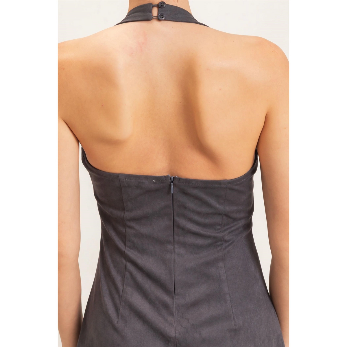 SUEDE V-NECK HALTER DRESS