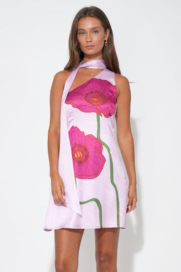 KINSLEY SCARF NECK PRINTED MINI DRESS