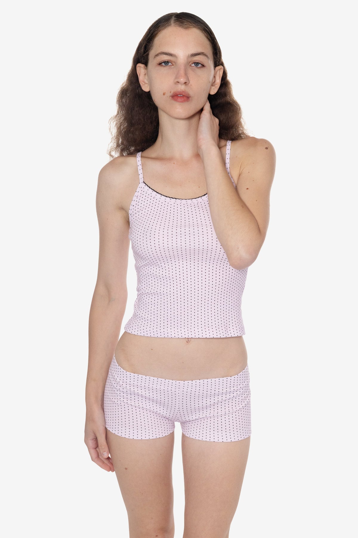 43011P-ST - Printed Baby Rib Spaghetti Tank with Scallop Trim