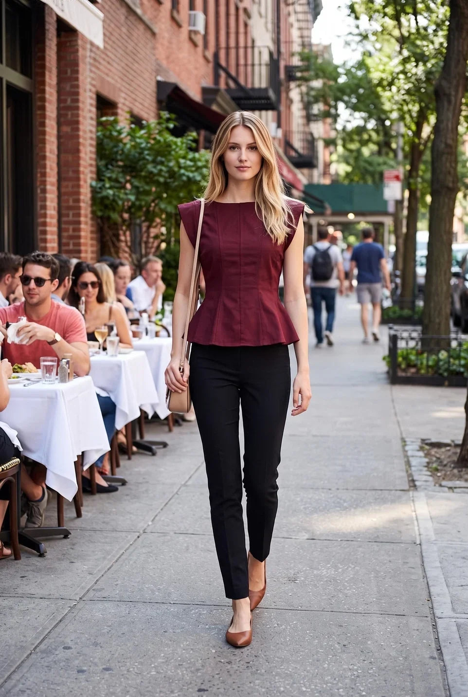 STRETCH CAP SLEEVE PEPLUM TOP