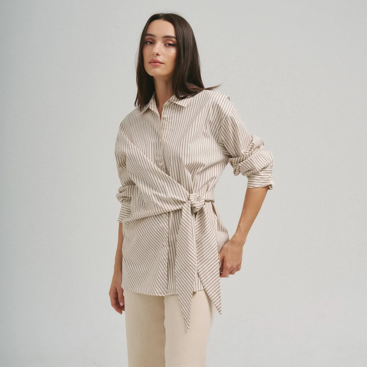 SIDE TIE DETAILED STRIPE SHIRT TOP