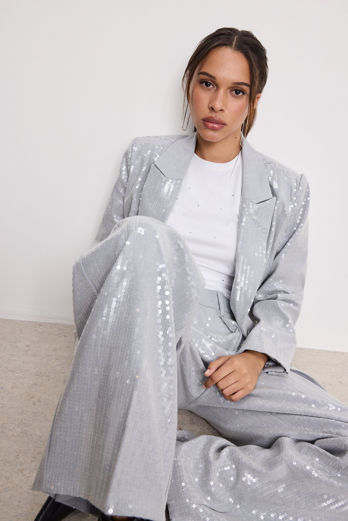 SEQUIN OVERSIZED BLAZER | HEATHER GREY001