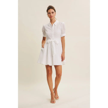 COTTON EYELET BUTTON-DOWN MINI DRESS