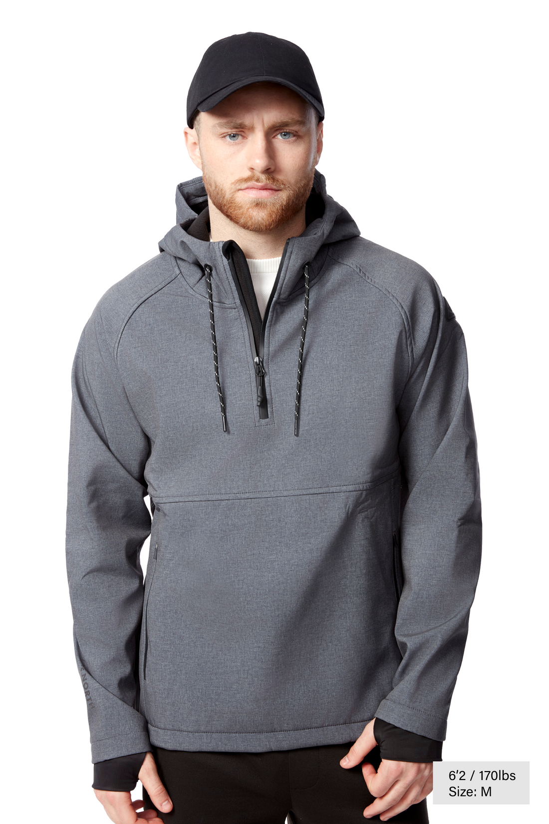 VARGAS | MEN'S WATER-REPELLENT HOODED PULLOVER SOFTSHELL, DARK GREY