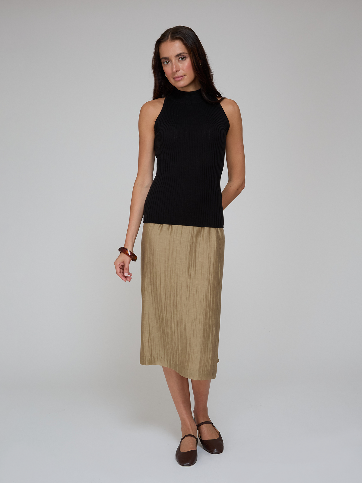 Rib Mock Halter in Black