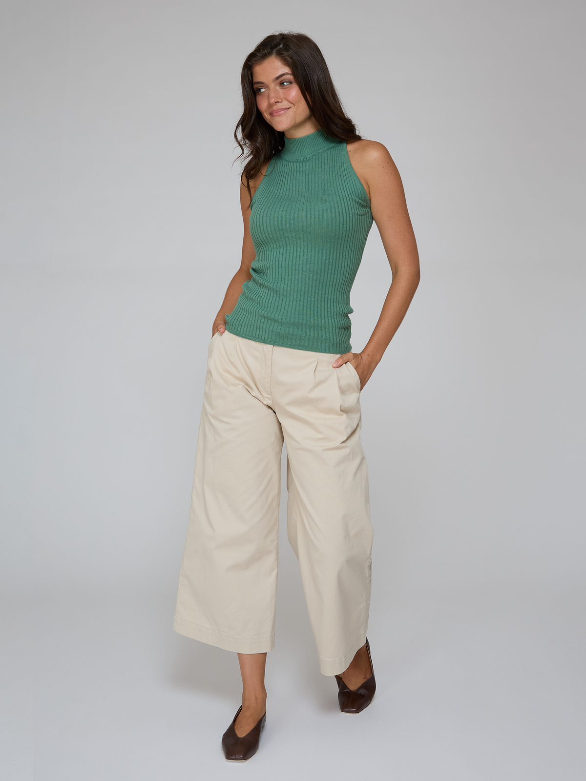 Rib Mock Halter in Fern