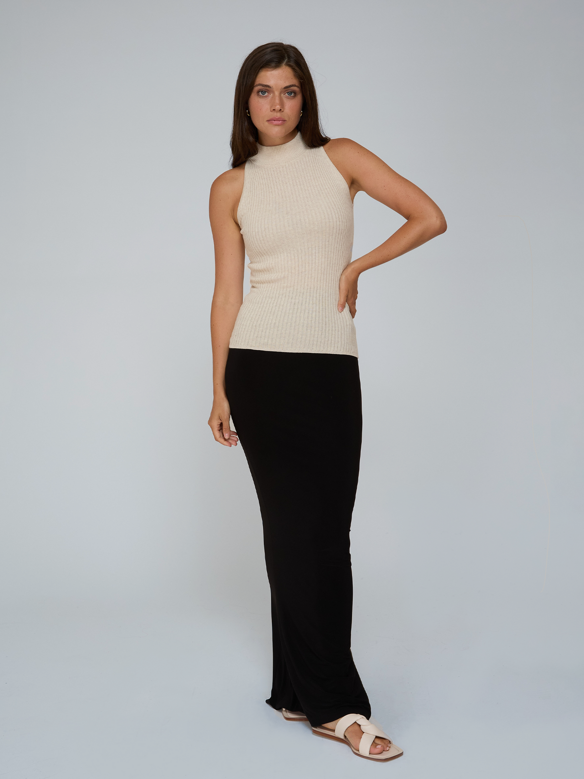 Rib Mock Halter in Natural