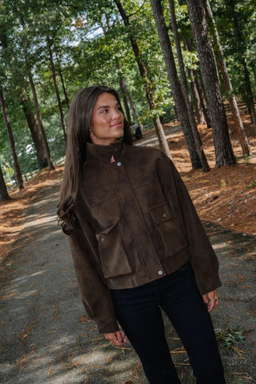 Scarlett Suede Bomber Jacket-Brown