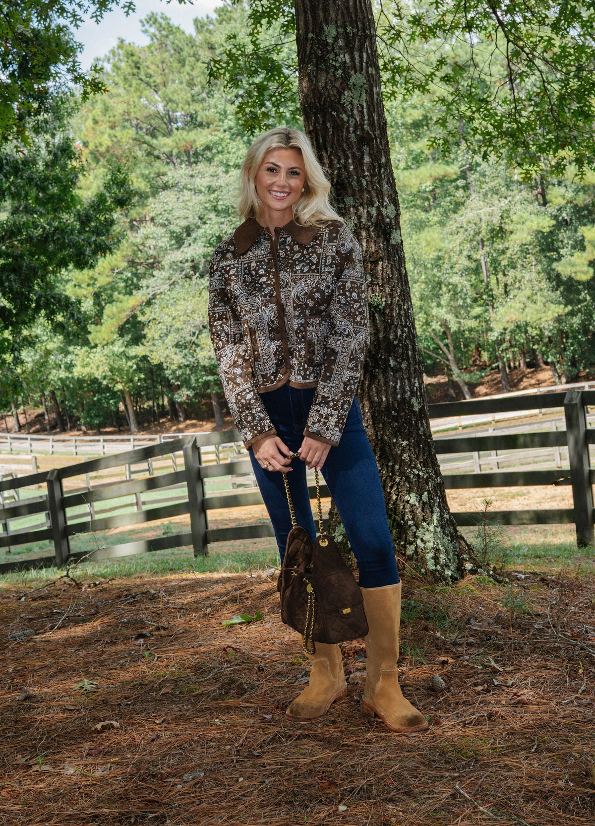 Quilted Paisley Print Corduroy Jacket-Brown