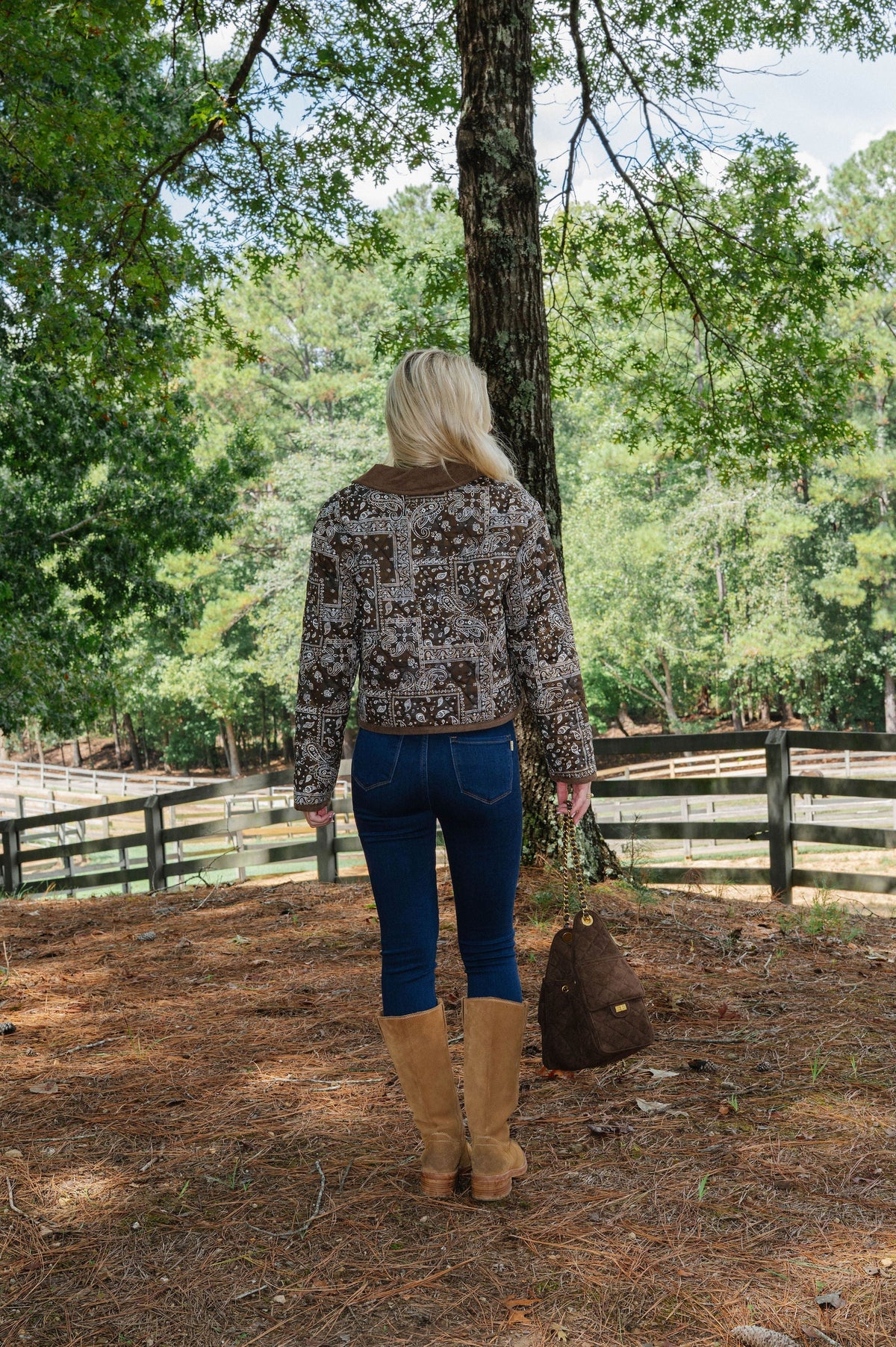Quilted Paisley Print Corduroy Jacket-Brown
