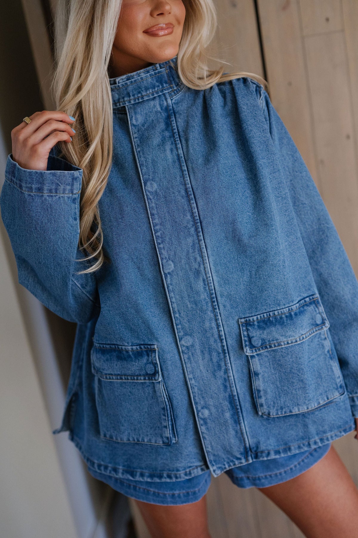 Beth Button Front Jacket-Denim