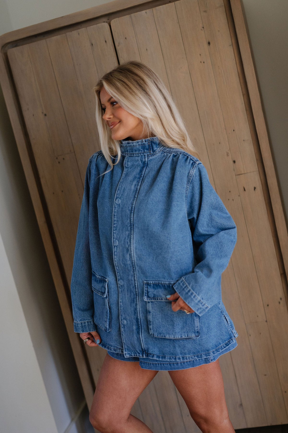 Beth Button Front Jacket-Denim