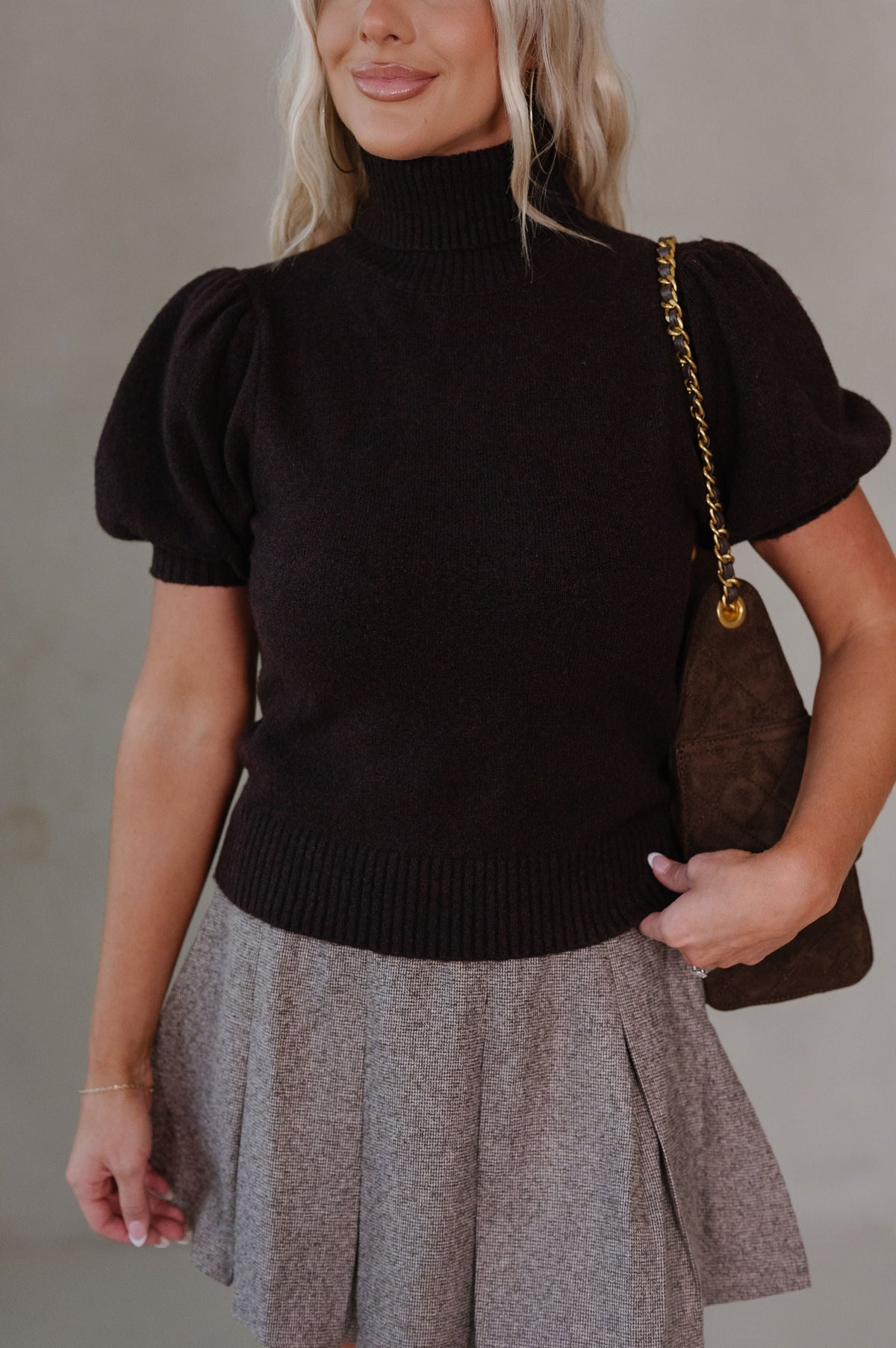 Logan Puff Sleeve Top-Brown