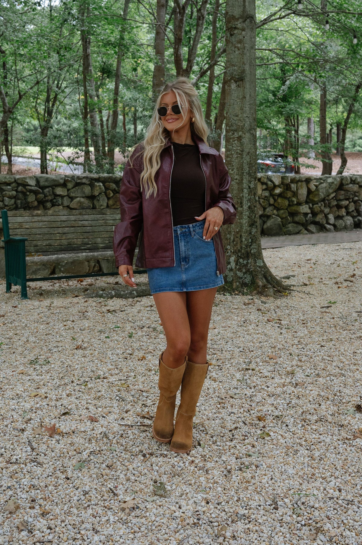 Marleigh Faux Leather Jacket-Cherry