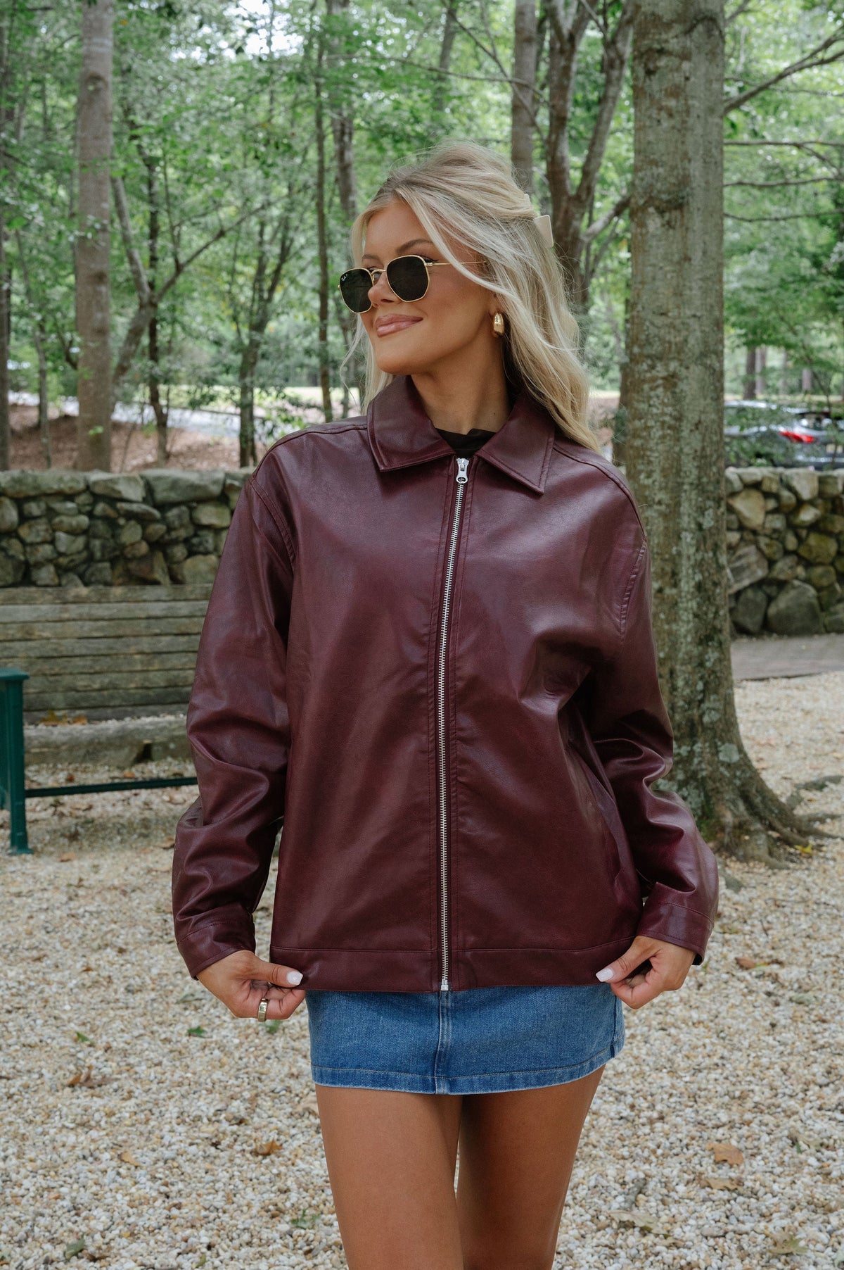 Marleigh Faux Leather Jacket-Cherry