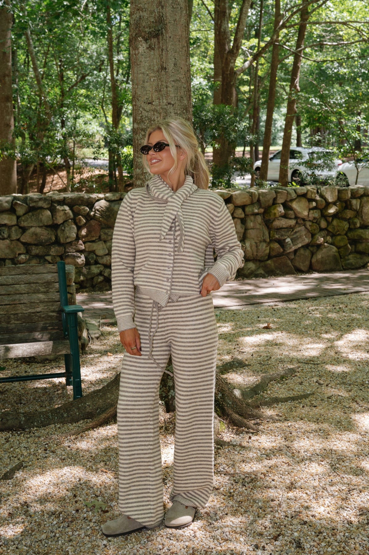 Izzy Striped Tie Cardigan-Sand
