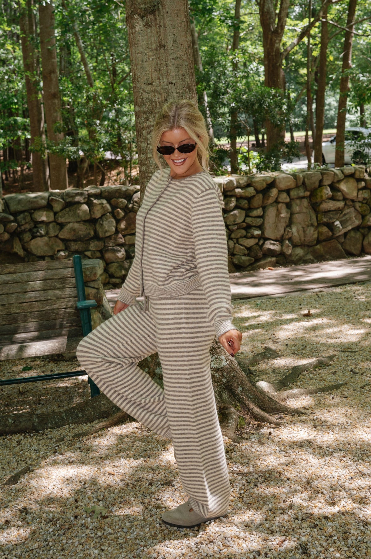 Izzy Striped Tie Cardigan-Sand