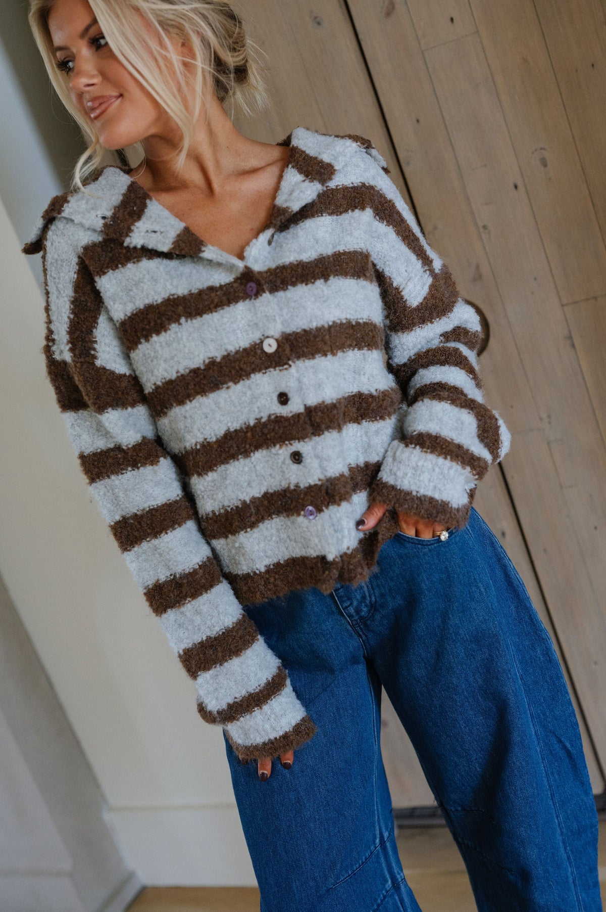 Mason Striped Sweater-Brown/Grey