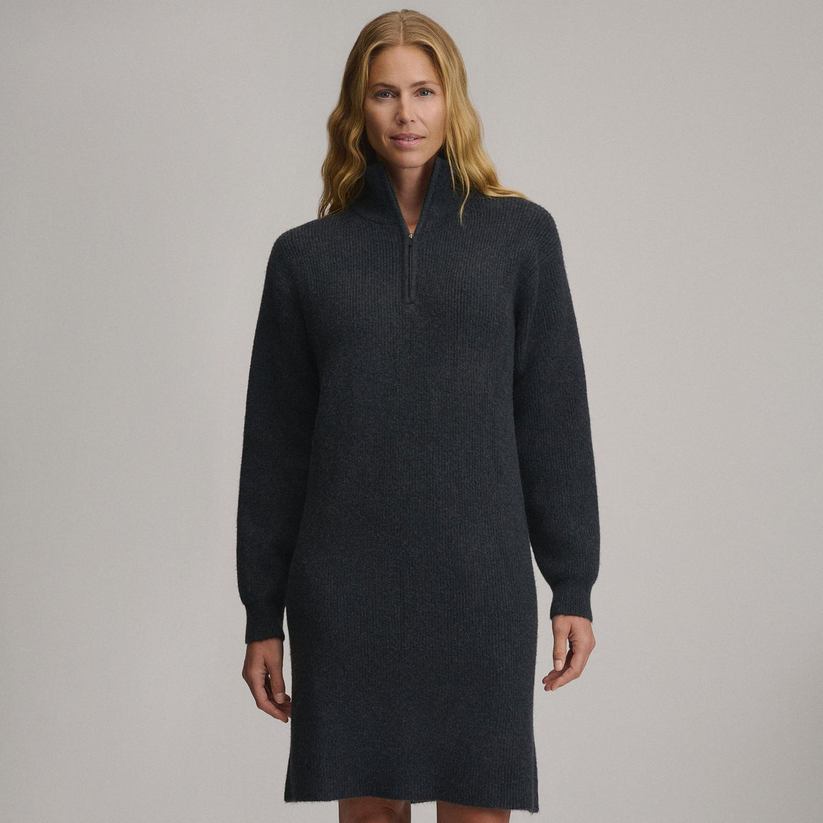 Women's Long-Sleeve Ribbed Zip Mock Sweater Dress