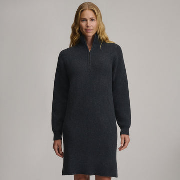 Women's Long-Sleeve Ribbed Zip Mock Sweater Dress