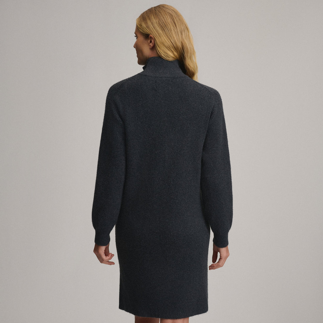 Women's Long-Sleeve Ribbed Zip Mock Sweater Dress