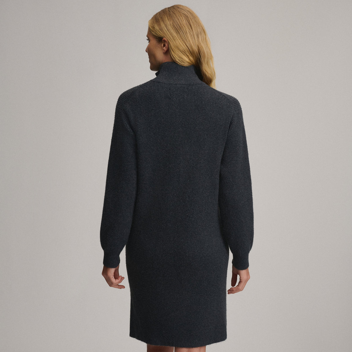 Women's Long-Sleeve Ribbed Zip Mock Sweater Dress