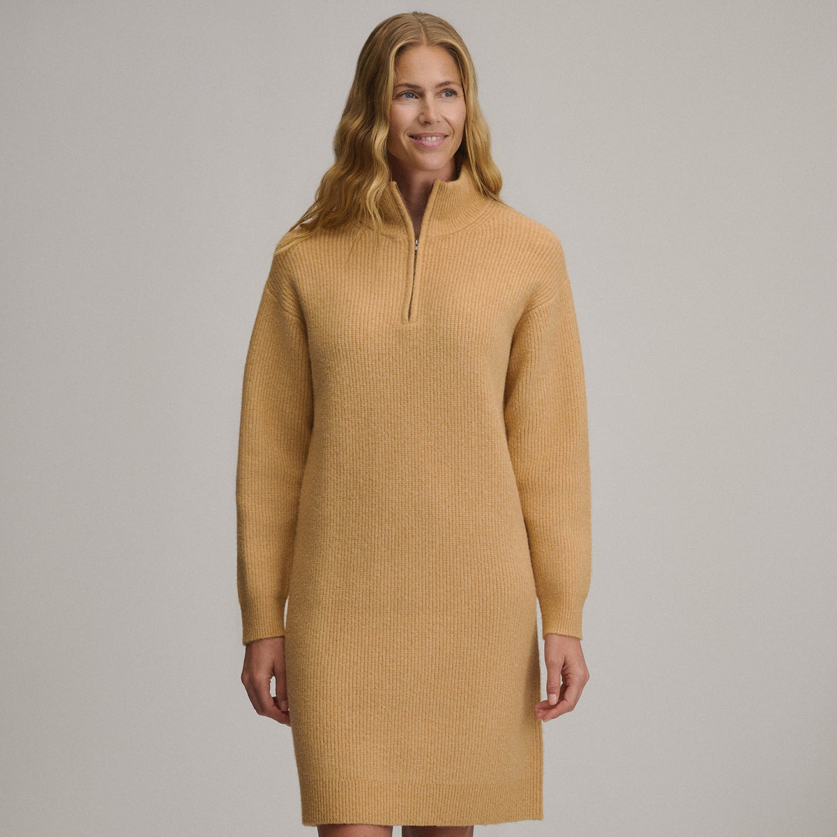 Women's Long-Sleeve Ribbed Zip Mock Sweater Dress