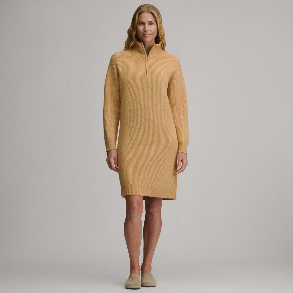 Women's Long-Sleeve Ribbed Zip Mock Sweater Dress