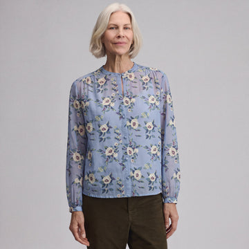 Women's Long-Sleeve Collarless Button-Down Shirt