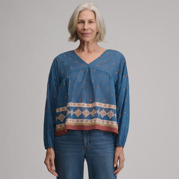 Women's Long-Sleeve V-Neck Relaxed Woven Popover