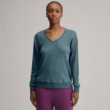 Women's Long-Sleeve V-Neck Boyfriend Thermal - Striped