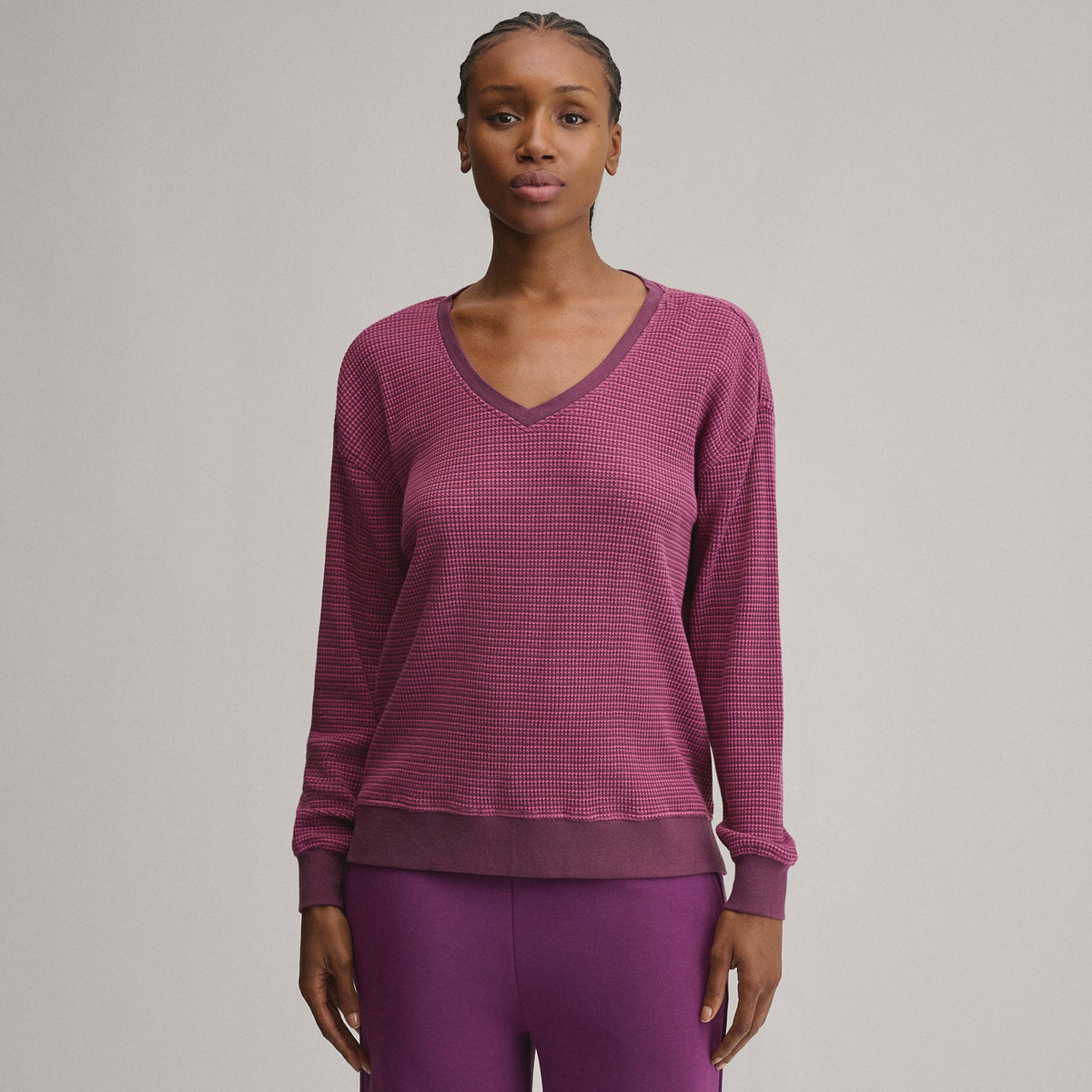 Women's Long-Sleeve V-Neck Boyfriend Thermal - Striped