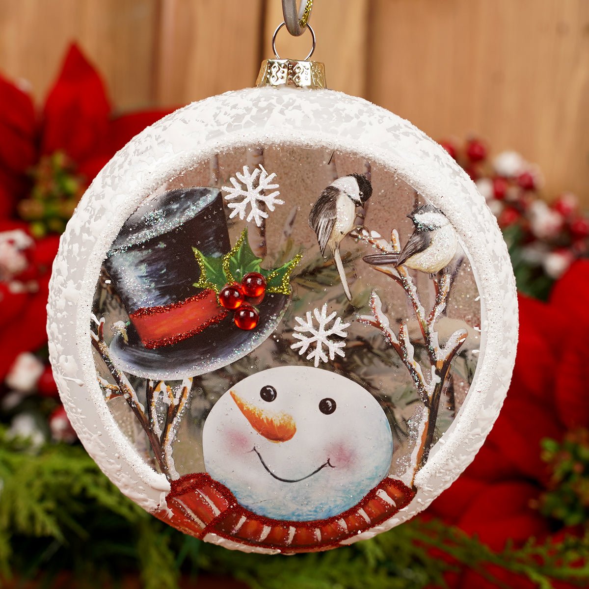 120MM Glass Snowman Top Hat Disc Ornament