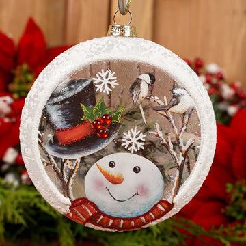120MM Glass Snowman Top Hat Disc Ornament