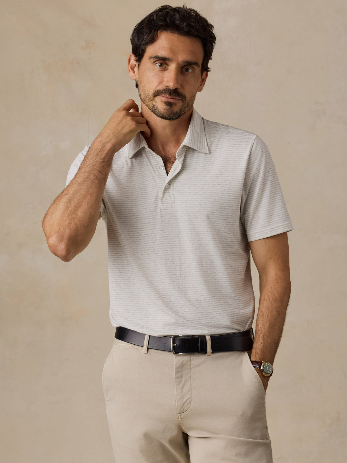 Short-Sleeve Movement Polo - Quarry White Stripe