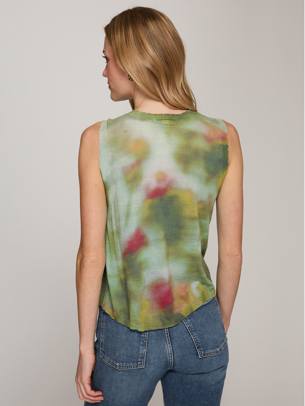 Distressed Blurred Blotch Muscle Tee in Greens Combo