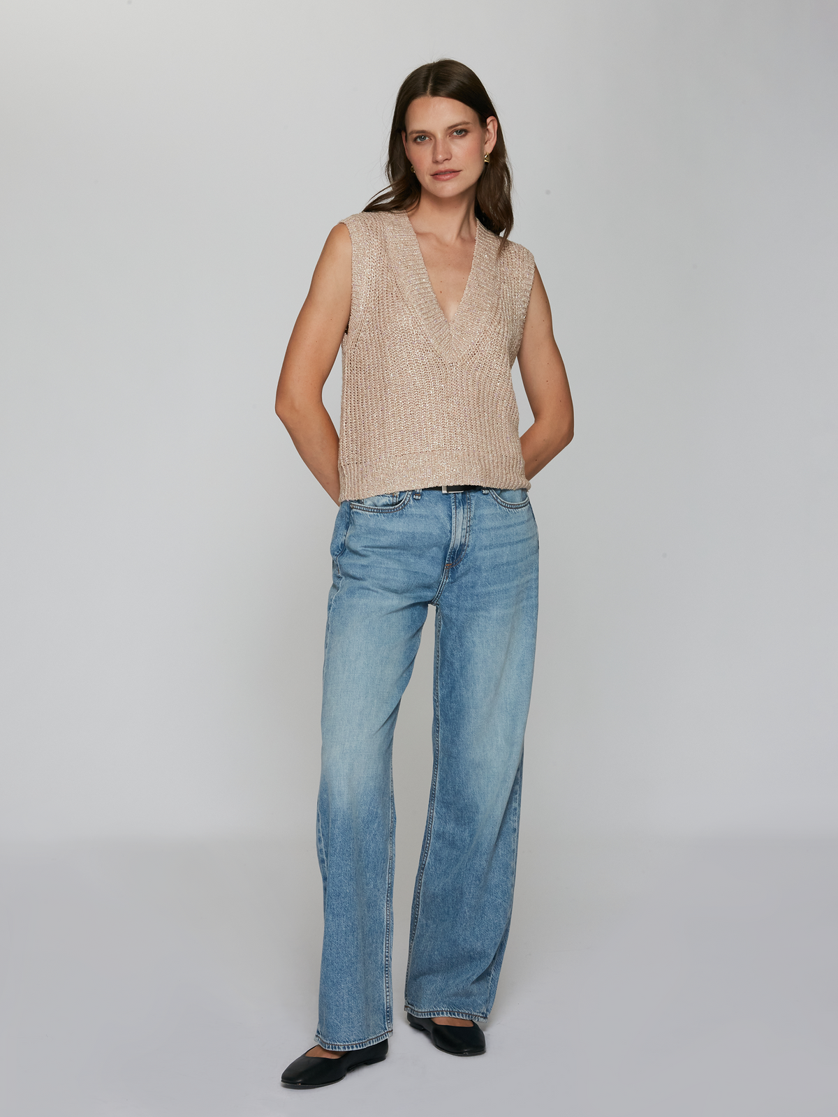 Sequin Boxy Shaker Vest in Granola