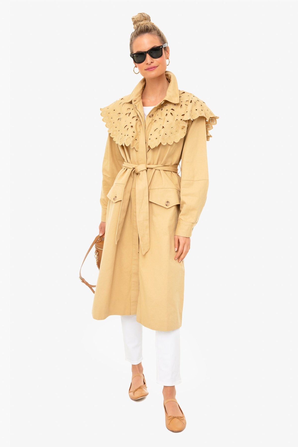Camel Hazel Eyelet Trench Coat