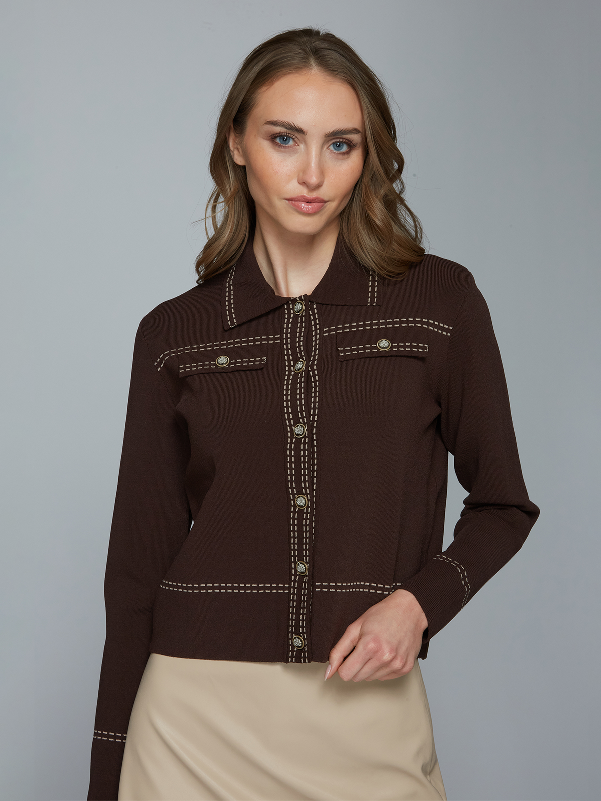 Collared "Denim" Jacket w/ Saddle Stitch Detail