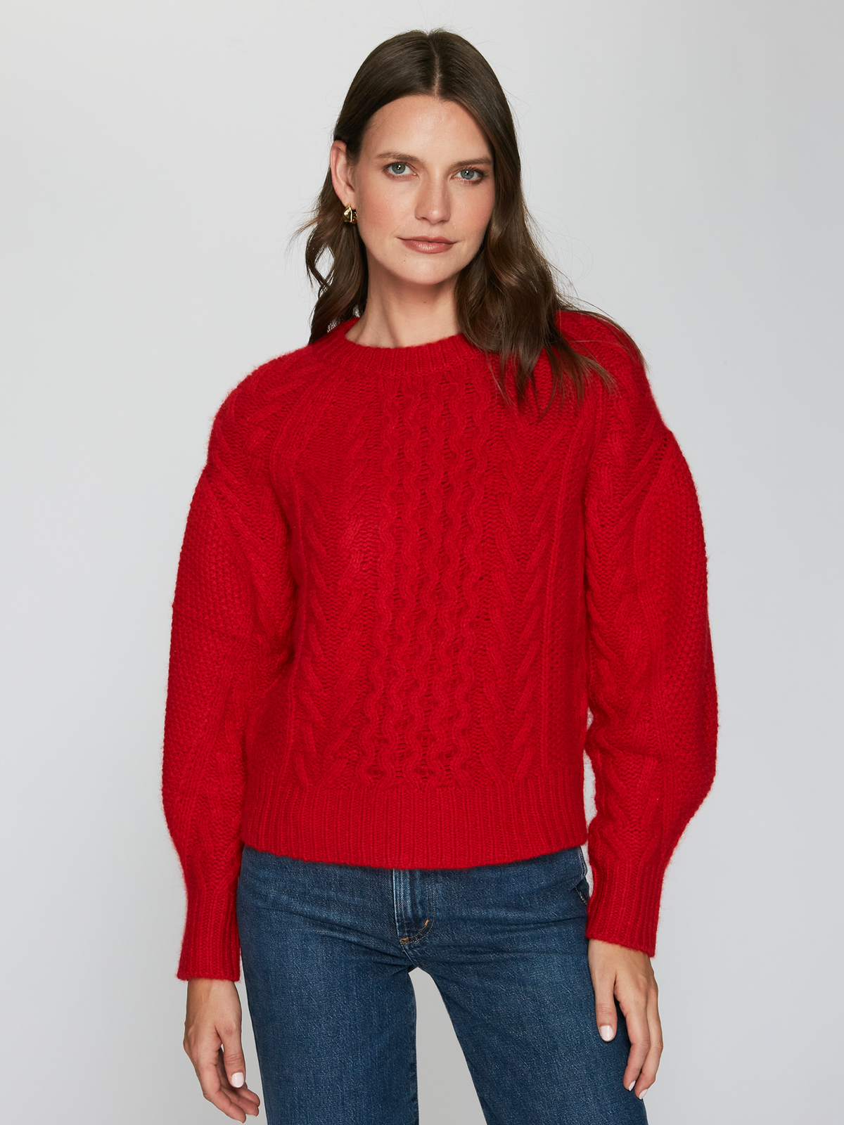Fisherman Cable Crew with Pleat Sleeve in Blazer