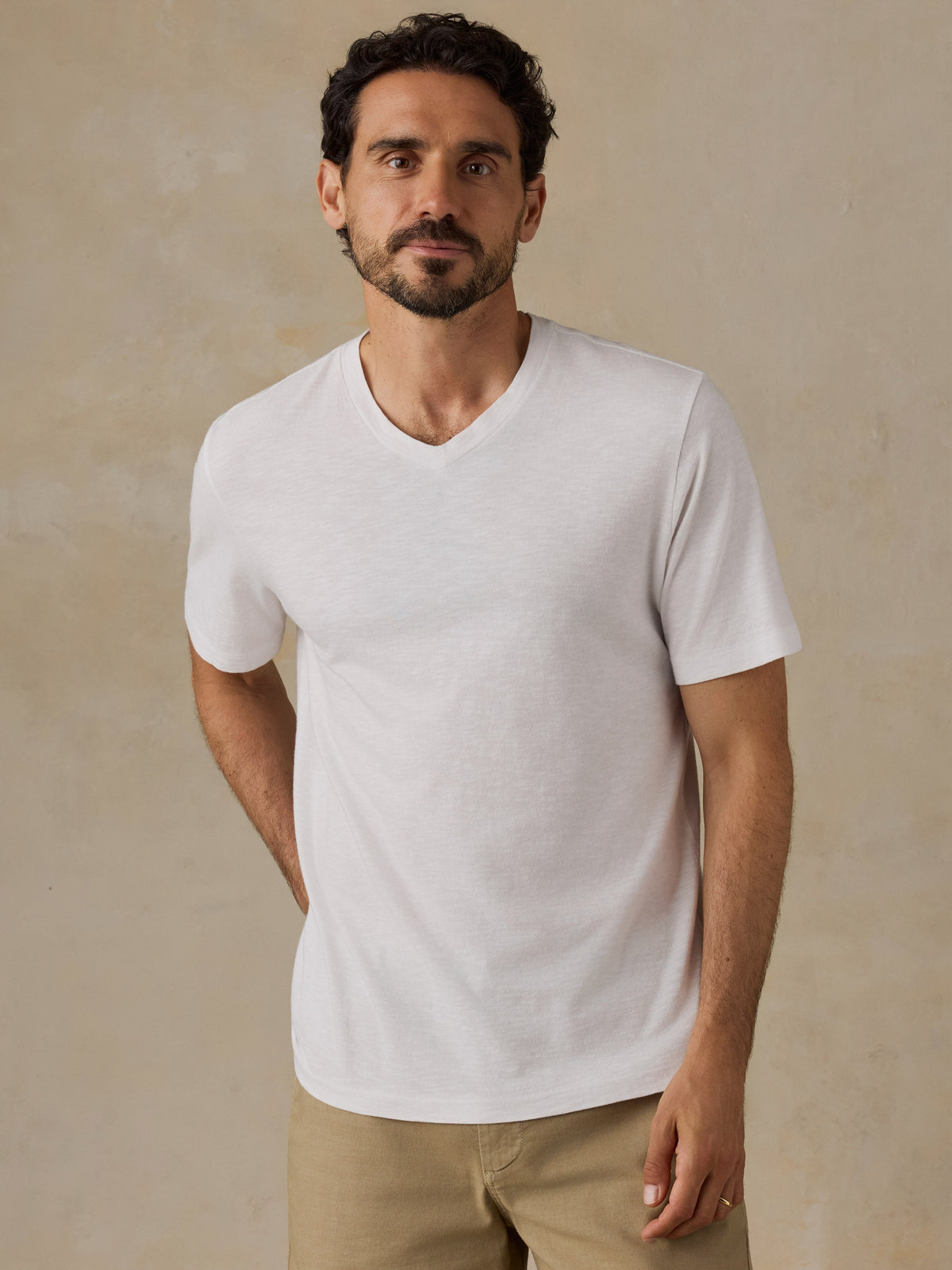Short-Sleeve Sunwashed V-Neck Tee - White