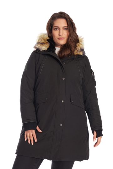 LAURENTIAN PLUS | WOMEN'S VEGAN DOWN (RECYCLED) LONG PARKA, BLACK (PLUS SIZE)